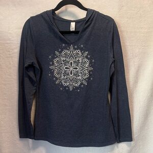District Boho Mandala Graphic Hoodie Shirt Navy Blue Long Sleeve Soft M
